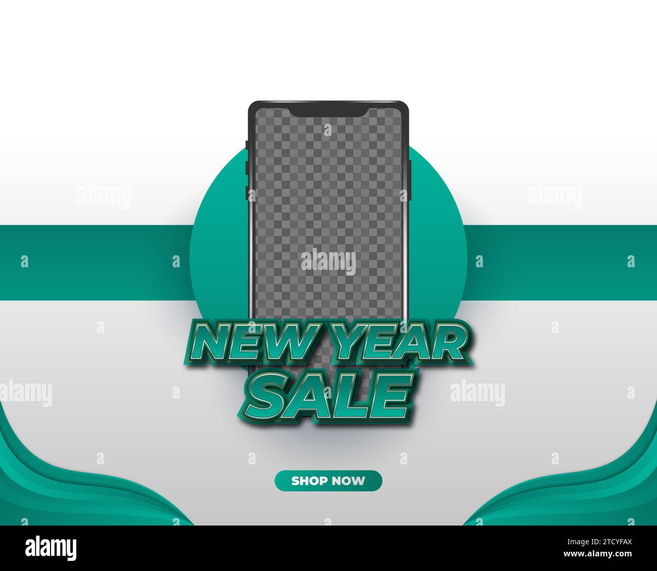 New year sale poster with smartphone template and 3d green text Stock Vector