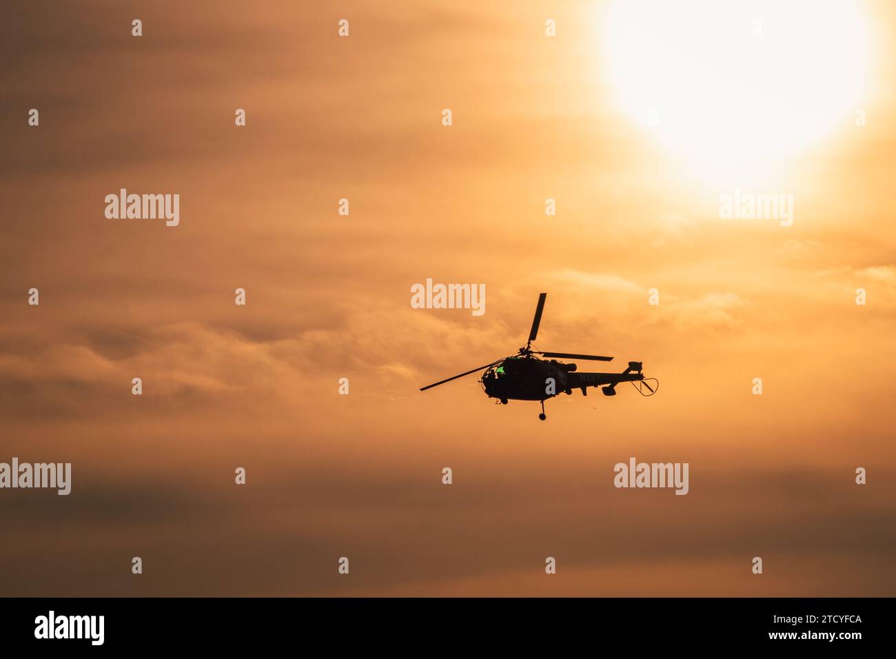 An Indian navy helicopter at Navy Day celebrations Stock Photo