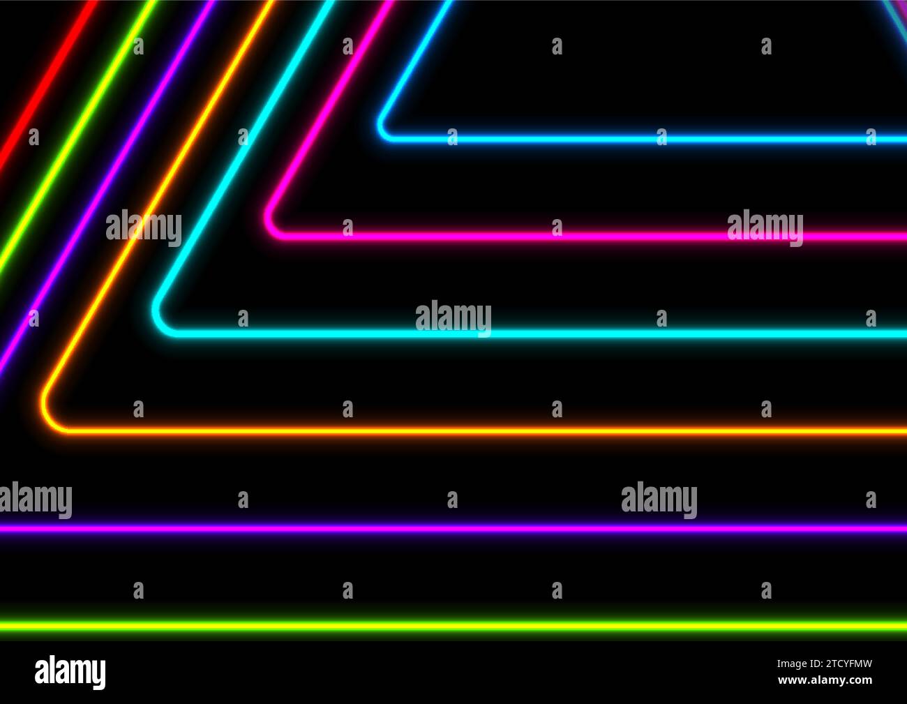 Colorful glowing neon triangles abstract tech background. Geometric vector design Stock Vector