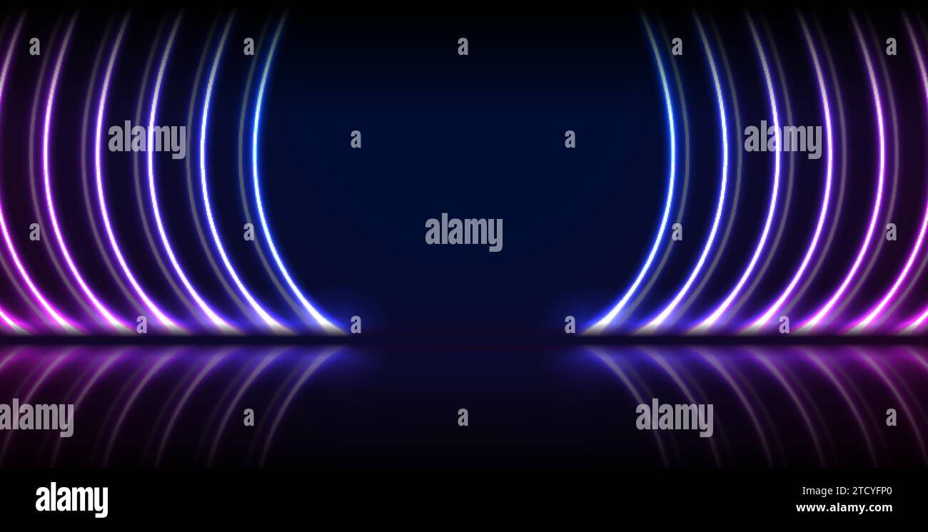 Blue purple neon laser curved lines technology background with ...