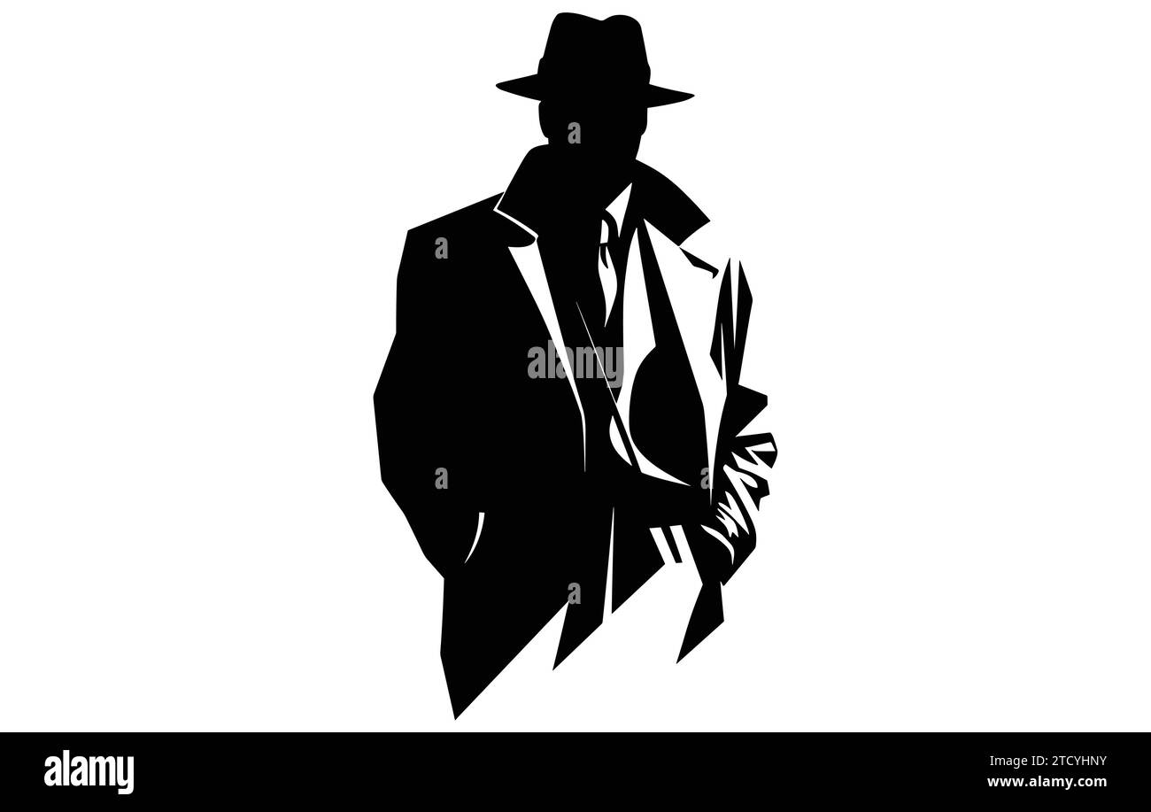 Detective Logo Silhouette Of Man Wear Hat And Coat Stock Vector Image the-influence-peddlers-biden-crime-family-grrrgraphics