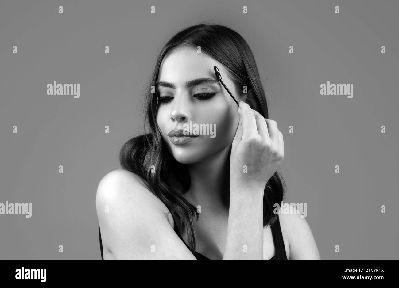 Modeling brows, charming lady with beauty face, healthy clear