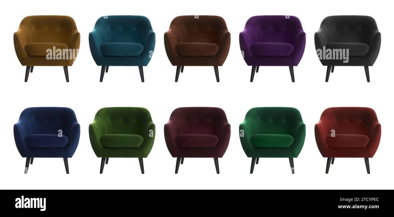 Different colorful armchairs isolated on white, set Stock Photo