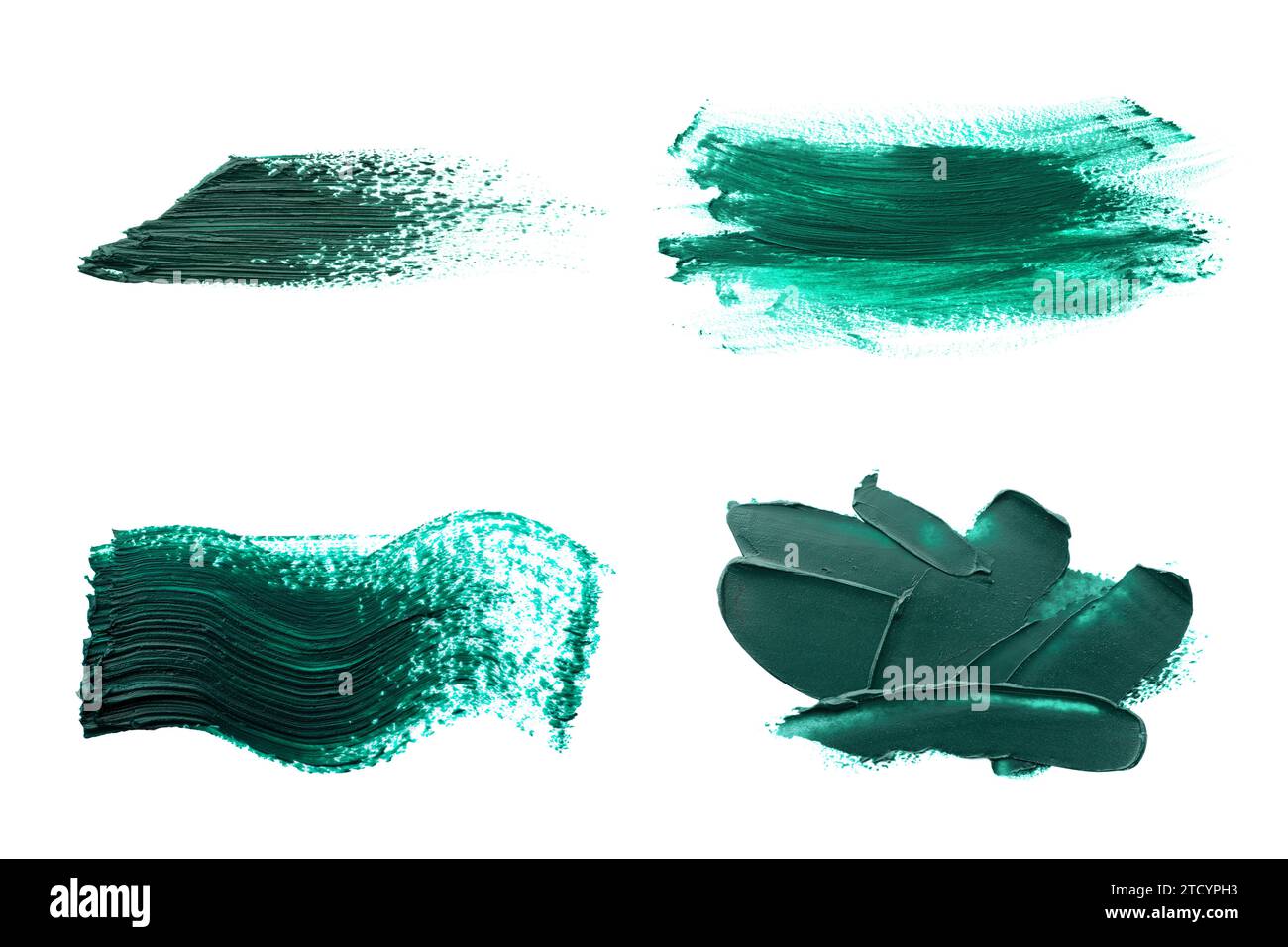 Dark green oil paint strokes isolated on white, top view Stock Photo