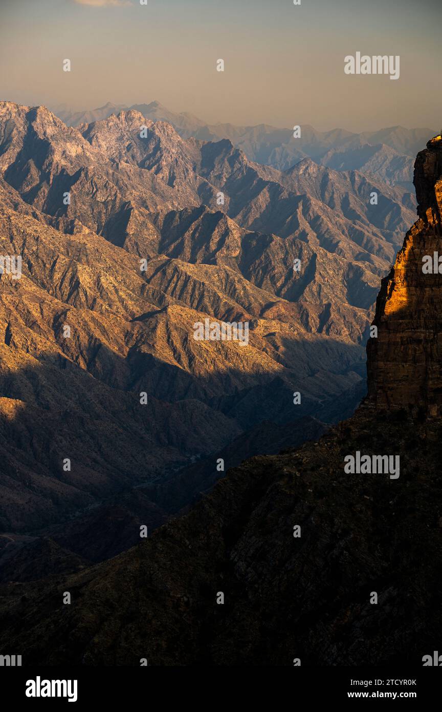 The Asir Mountains from the Habala (Al-Habalah) viewpoint, one of the most popular travel destination in Saudi Arabia. Stock Photo