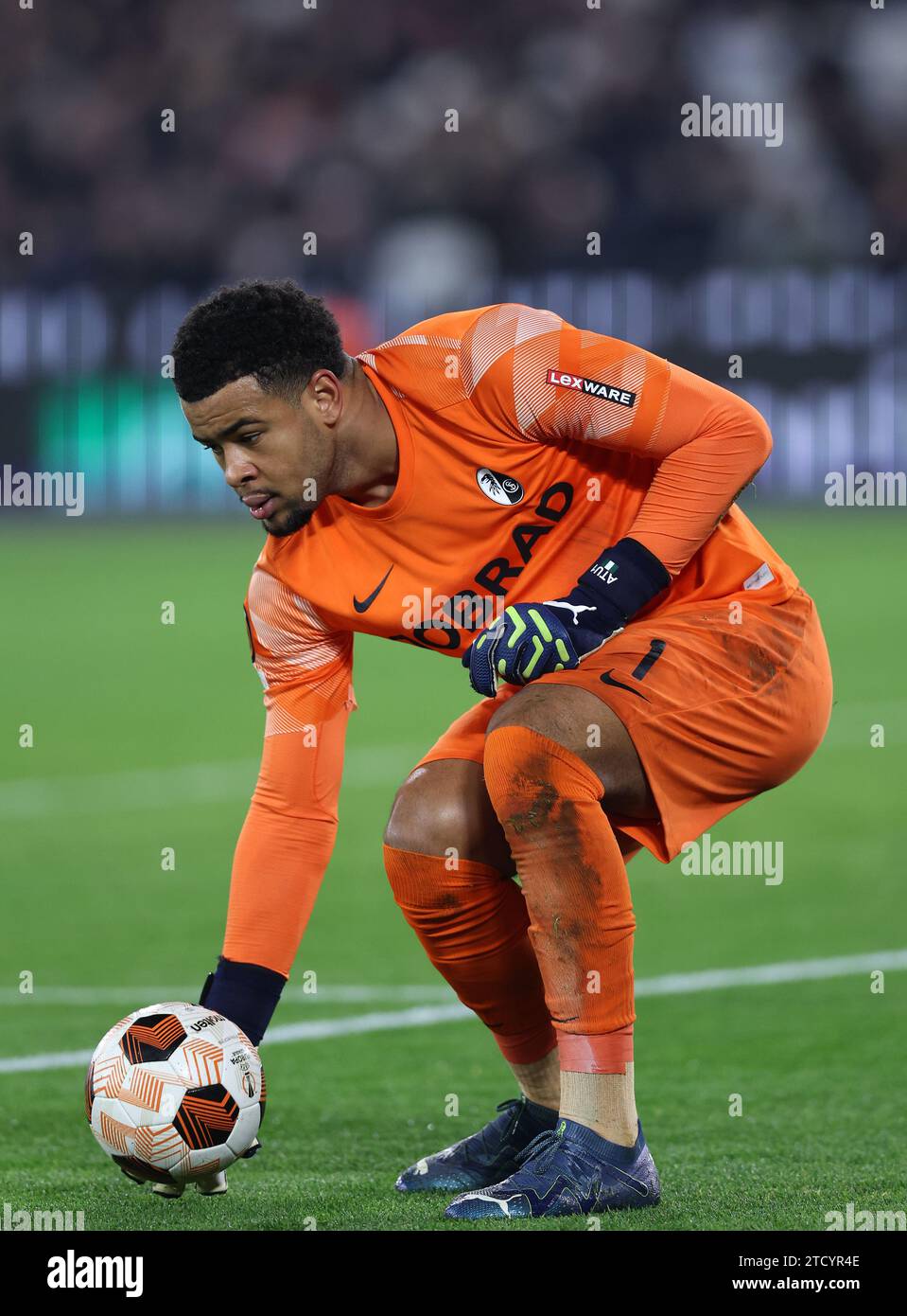 London, England, 14th December 2023. Noah Atubolu of SC Freiburg during the UEFA Europa League match at the London Stadium, London. Picture credit should read: David Klein / Sportimage Stock Photo