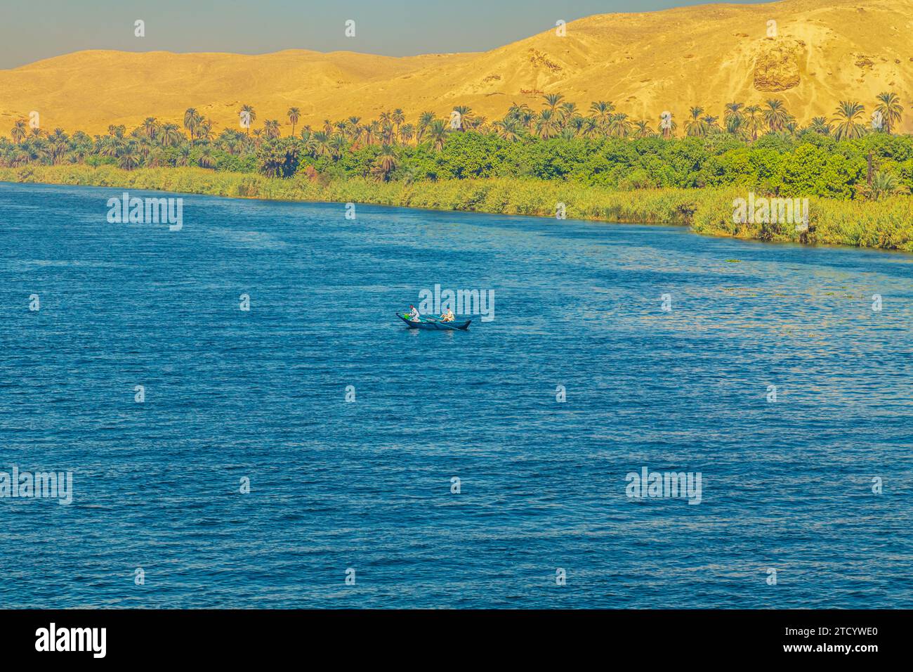 Picturesque scenery of the Nile River. Cruise on the Nile. View of the coastline.  Aswan, Egypt – October 20, 2023 Stock Photo