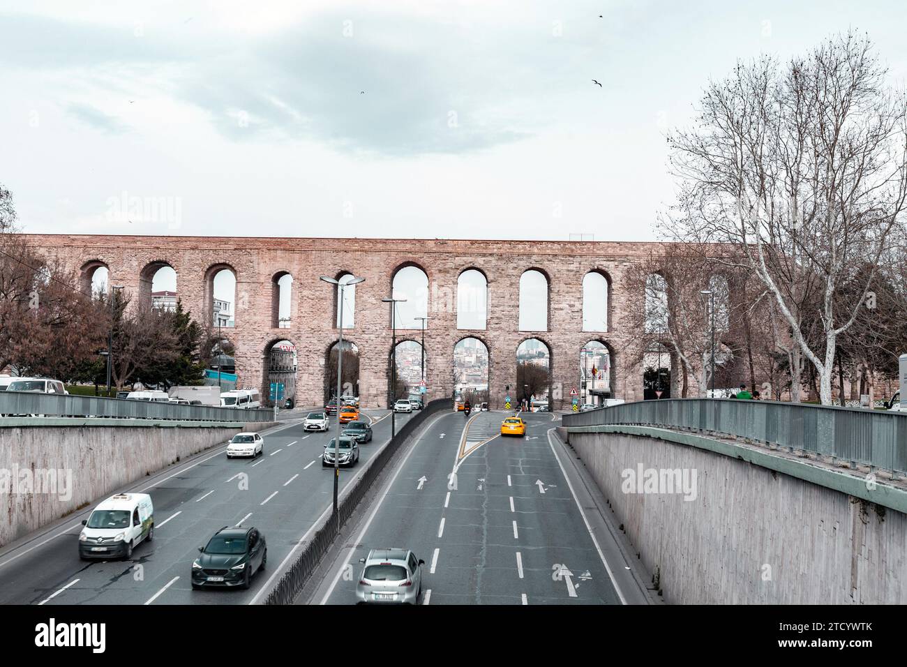 Istanbul, Turkiye - March 7, 2023: The Aqueduct of Valens was a Roman aqueduct system built in the late 4th century AD, to supply water to Constantino Stock Photo