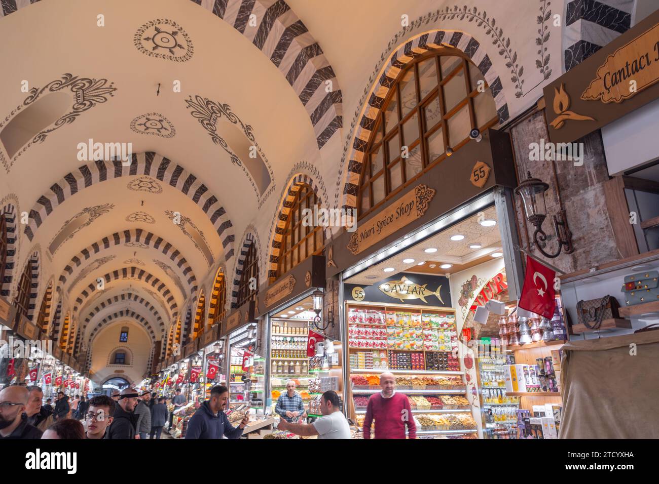 Istanbul, Turkiye- March 7, 2023: The ancient Spice Bazaar, Misir Carsisi, one of the most significant tourstic attractions located in Eminonu, Istanb Stock Photo