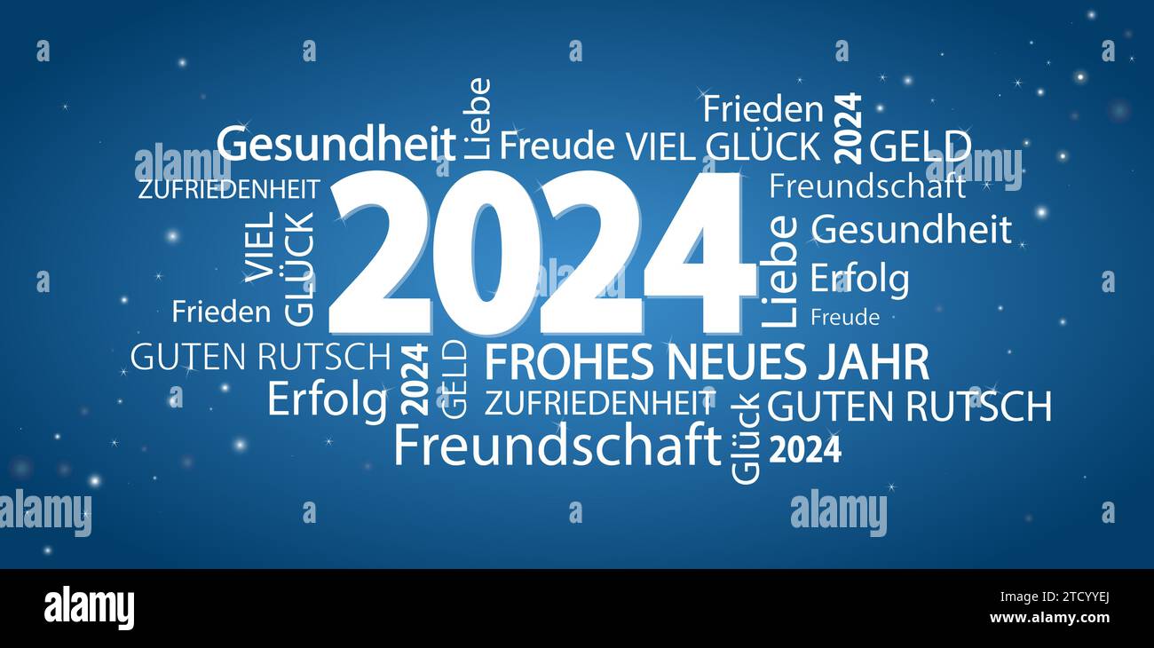 eps vector file with word cloud with new year 2024 greetings and blue