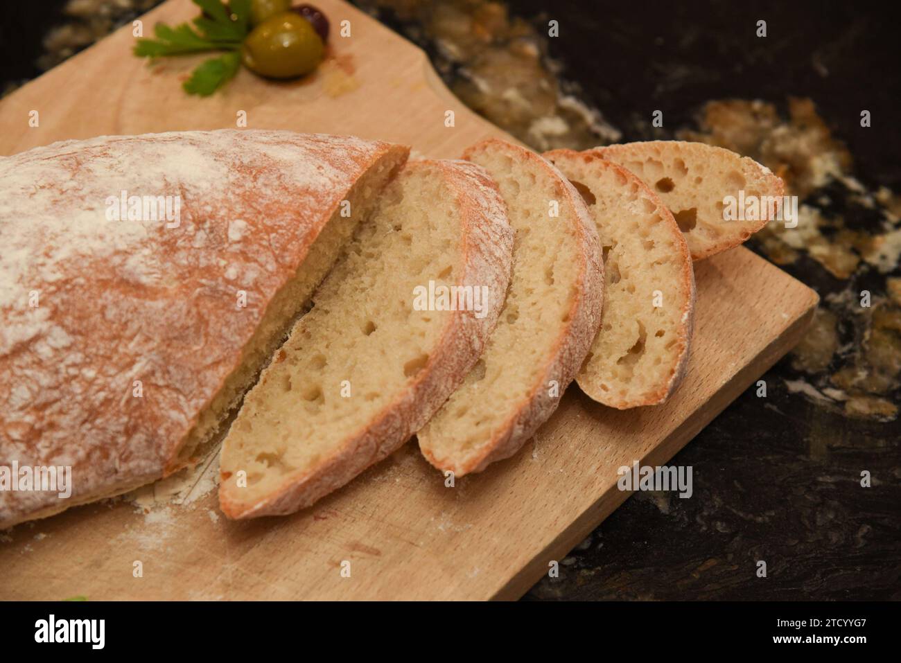 Ciabatta Bread Freshly cut Stock Photo
