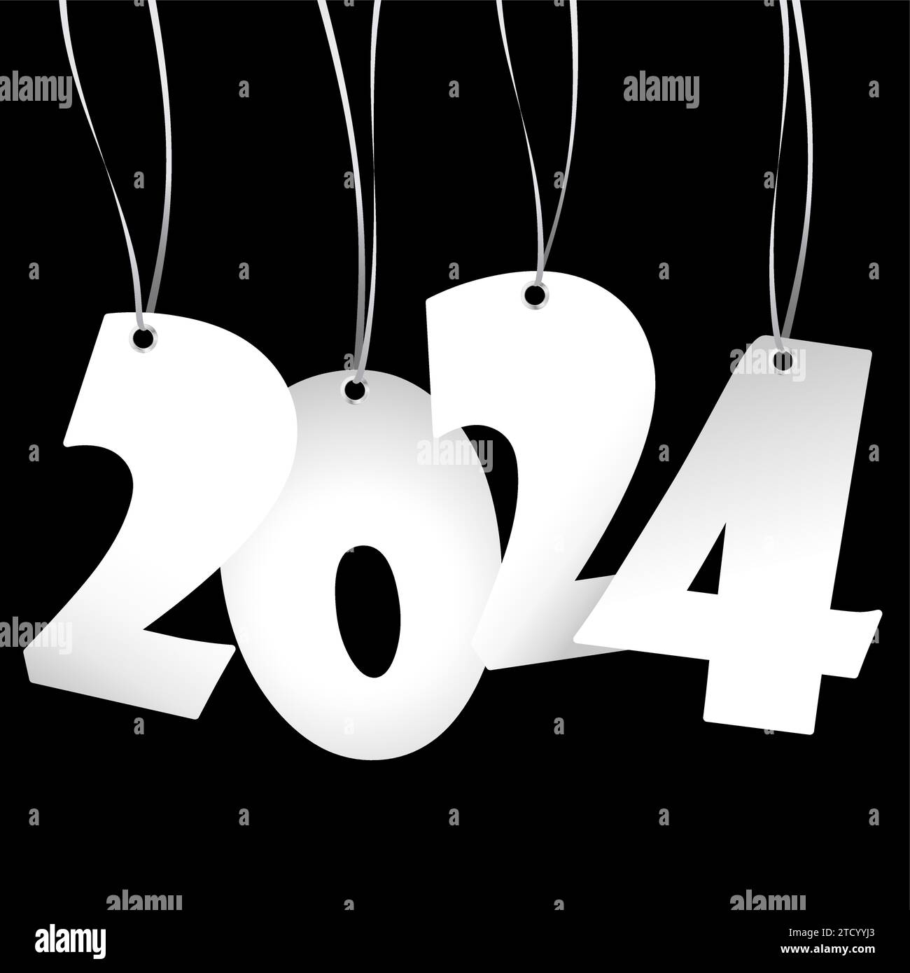 white colored hang tags with numbers 2024 for New Year greetings Stock