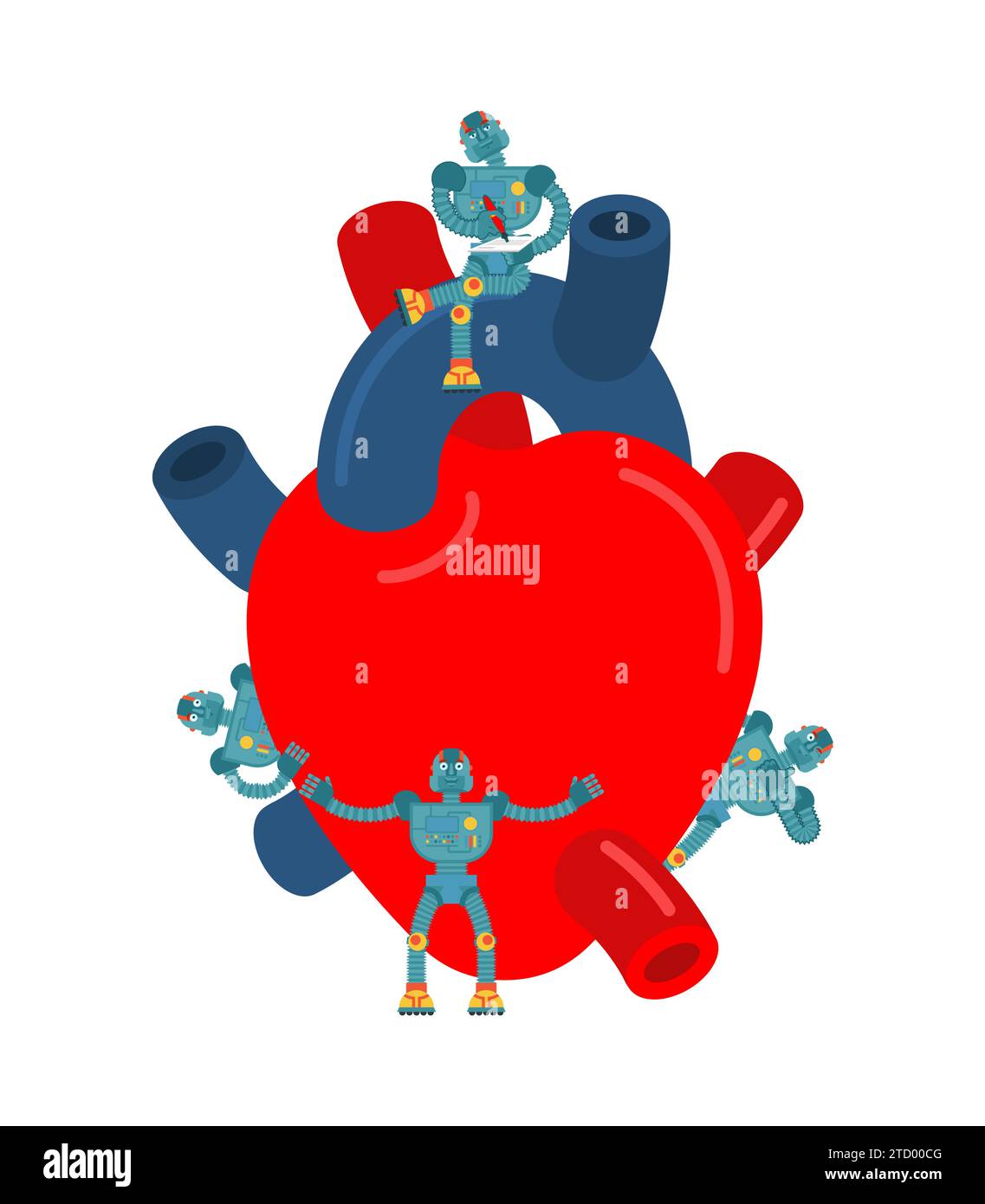 Mini robot doctors and heart. Nanorobots and internal organs. Technologies of future in medicine Stock Vector