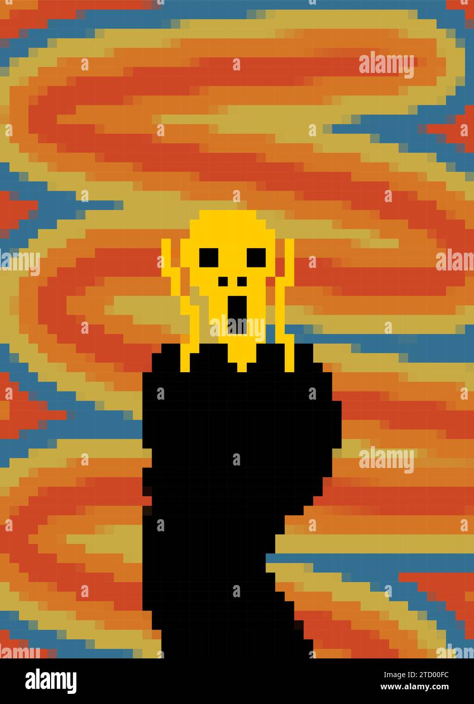 Scream munch Pixel art. 8 bit Man is scared and screaming. pixelated Art horror, Stock Vector