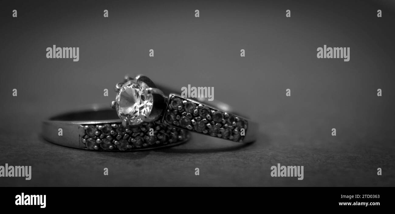 Wedding rings background. Engagement or marriage template Stock Photo