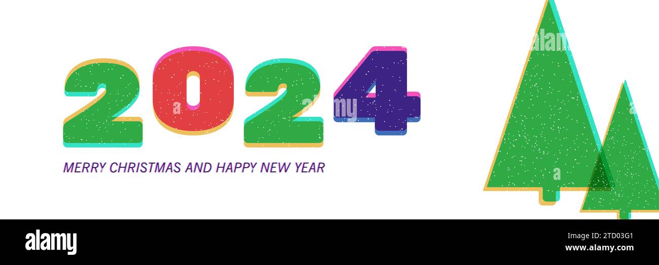 2024 New year banner risograph print style vector illustration Stock ...