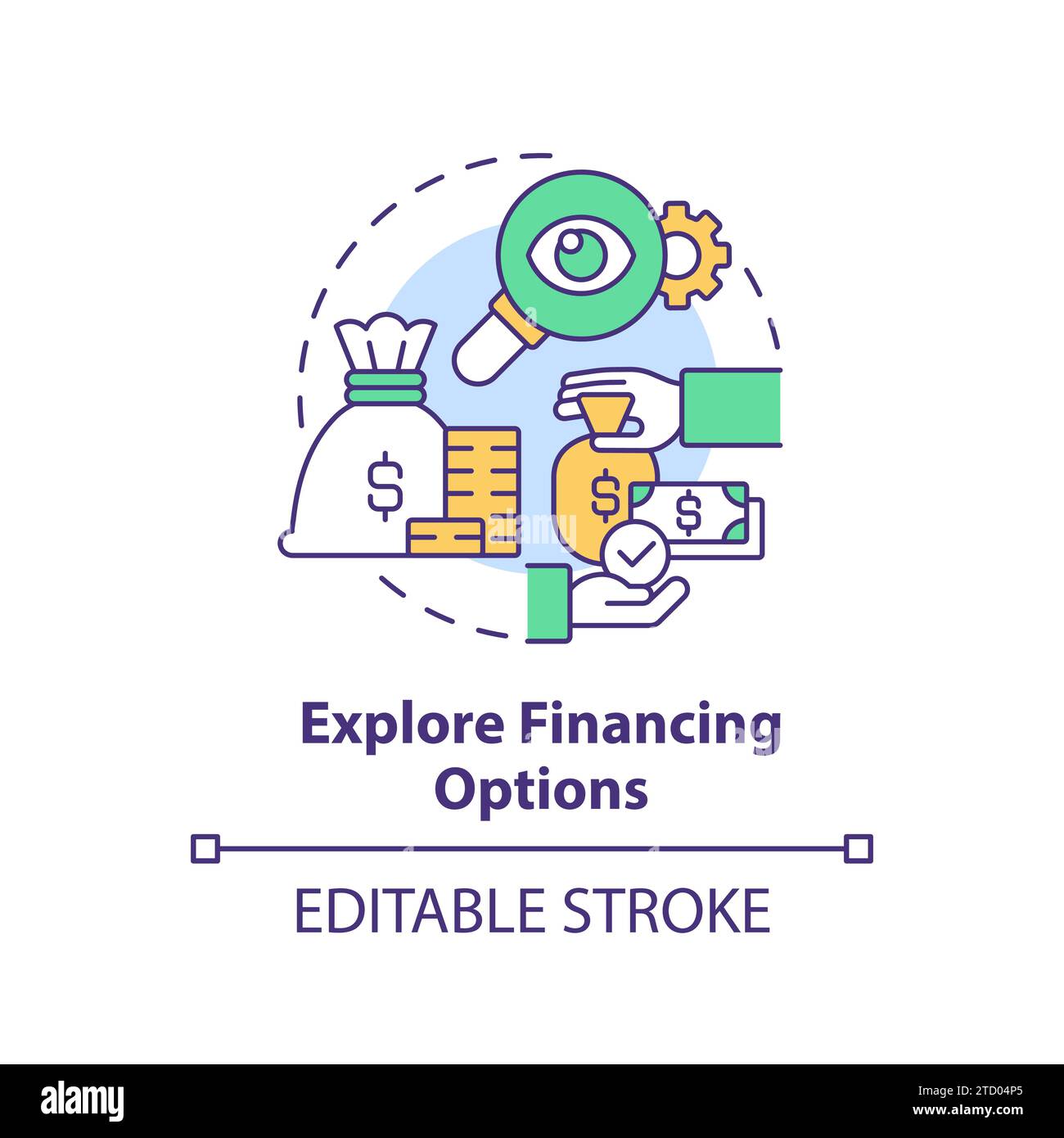 Thin line colorful explore financing options icon concept Stock Vector