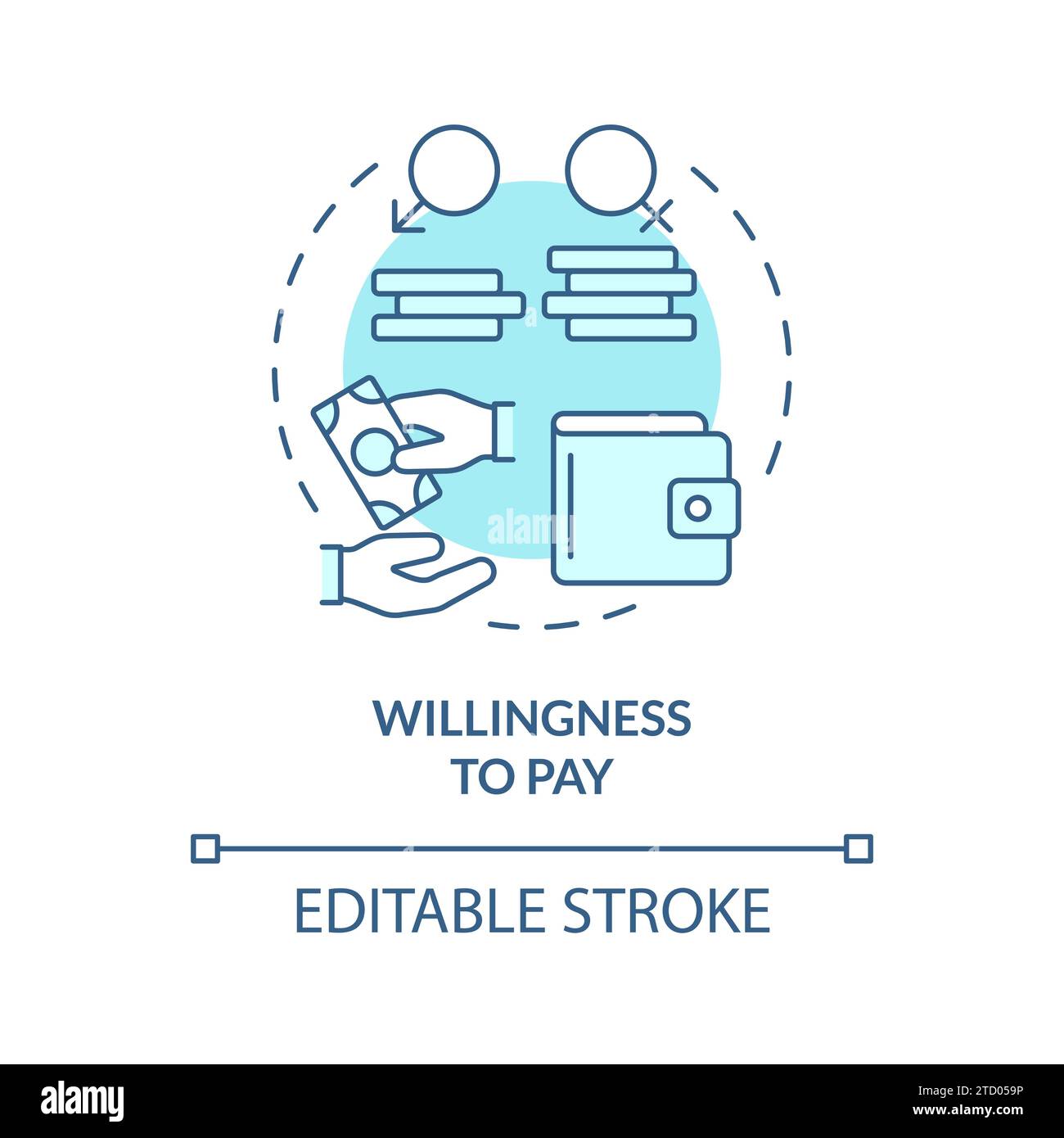 Thin line simple blue willingness to pay icon concept Stock Vector