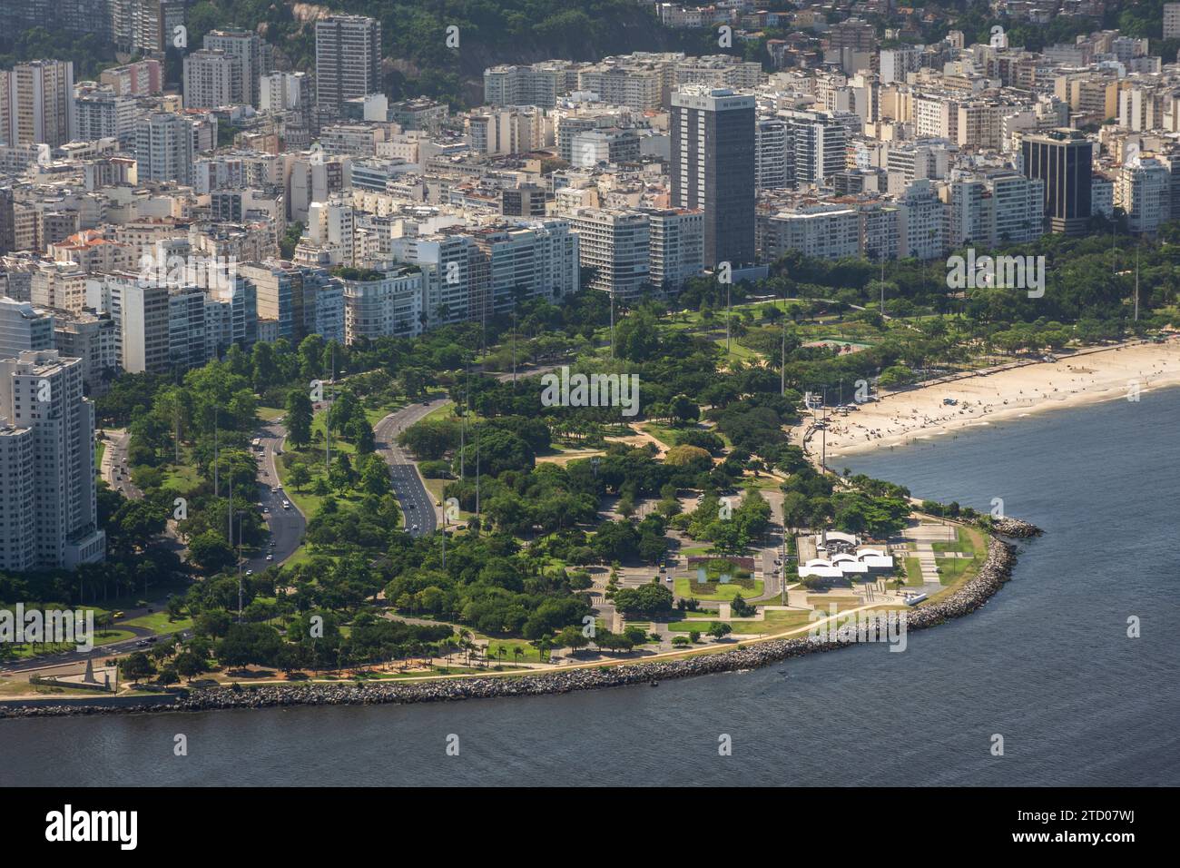 Beautiful view from Sugar Loaf Mountain to ocean, Flamengo Beach Stock Photo