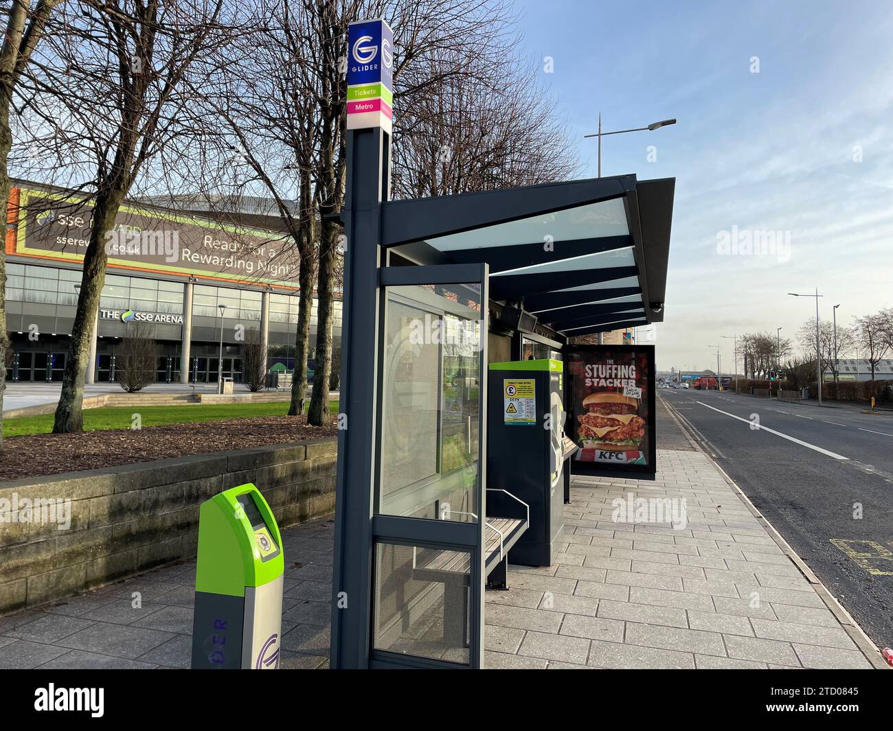 A Glider bus stop at the SSE Arena in Belfast as there will be