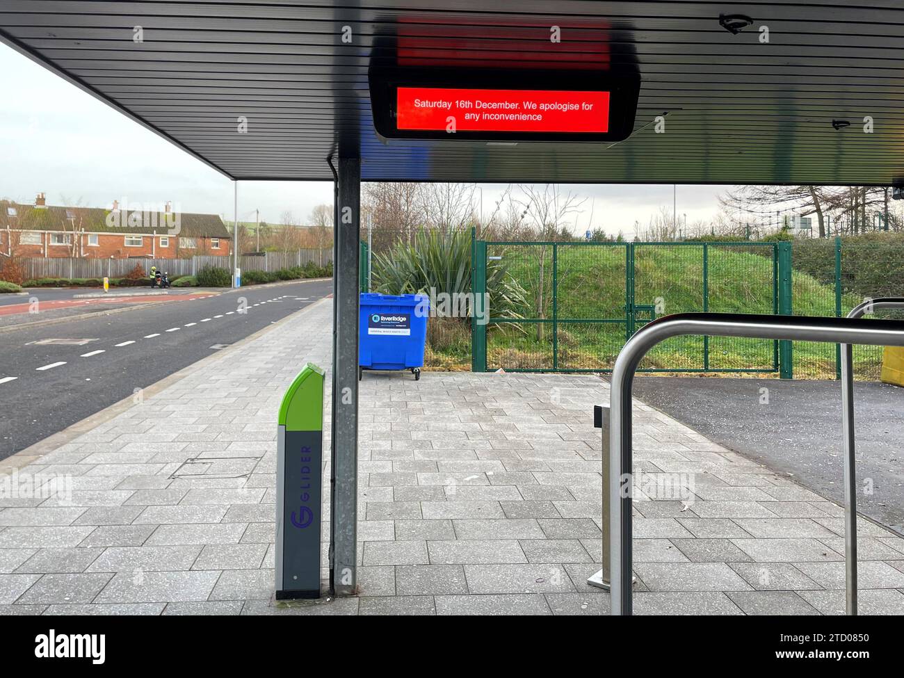 A Glider bus stop in Dundonald, Co Down as there will be widespread