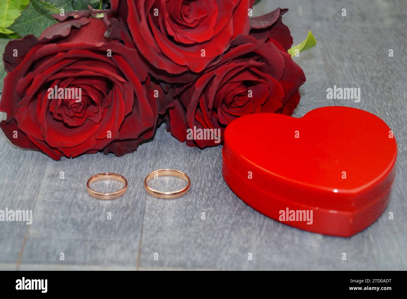 hybrid tea (Rosa odorata hybrida), wedding rings in front of baccarat