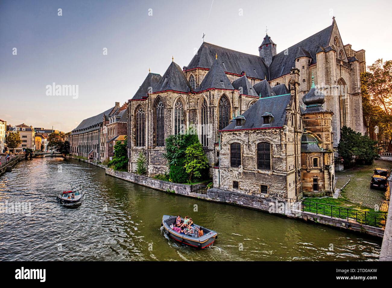 Saint Michael's Church on Leie river, Belgium, East Flanders, Gent Stock Photo