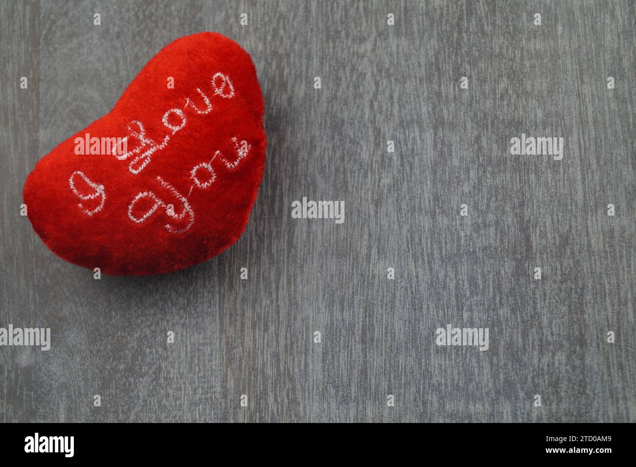 red stitched heart with the inscription 'I love you' Stock Photo