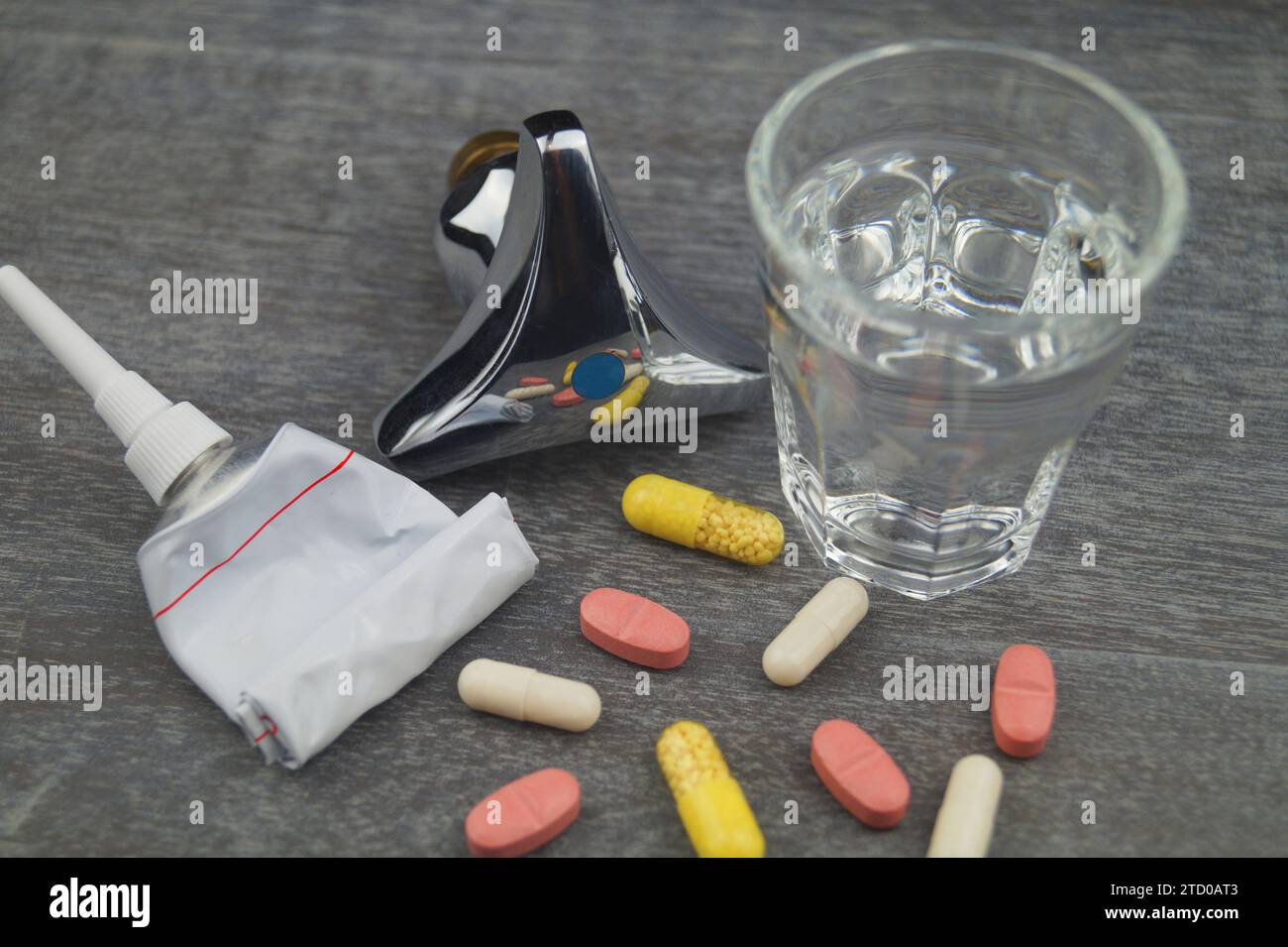 Symbolic image Residues of medicines and ointments in drinking water Stock Photo