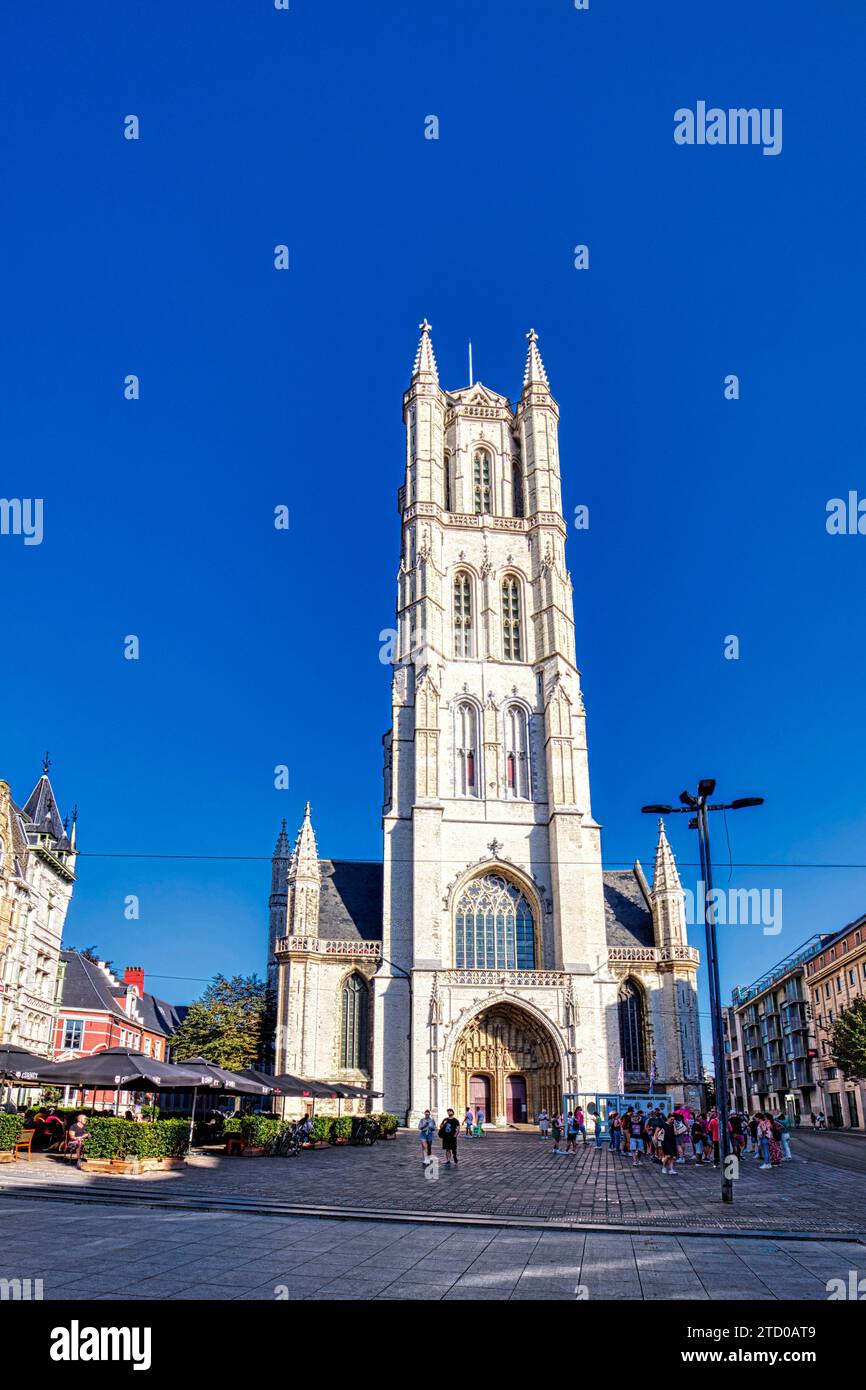 Saint Bavo's Cathedral, West facade with steeple, Belgium, East Flanders, Gent Stock Photo