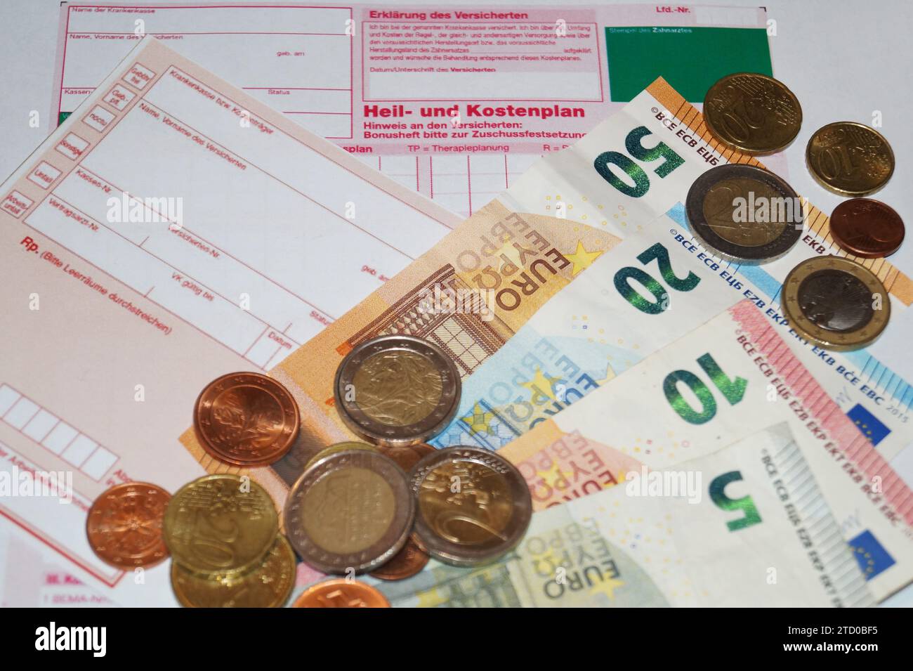 Forms for treatment and cost plan and prescription with euros, symbol