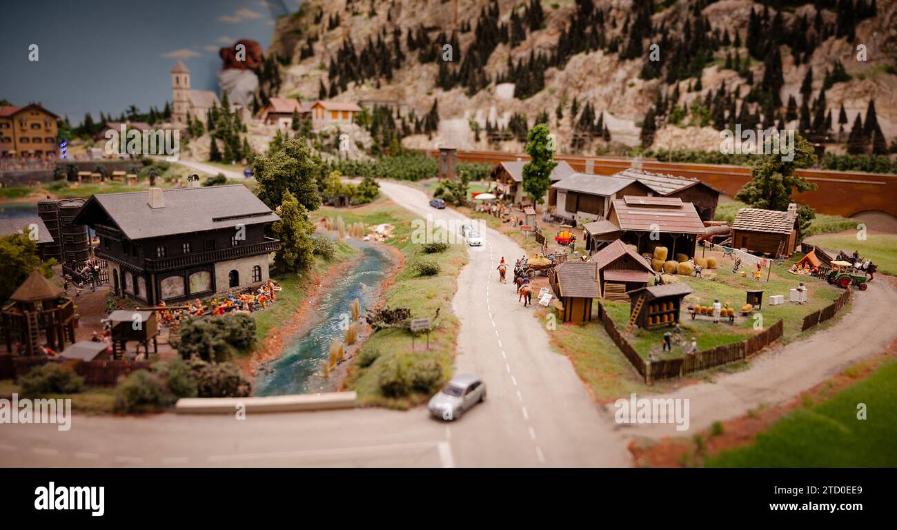 Miniatur Wunderland Hamburg in Germany, small village at the alps, museum with miniature model construction of the world Stock Photo