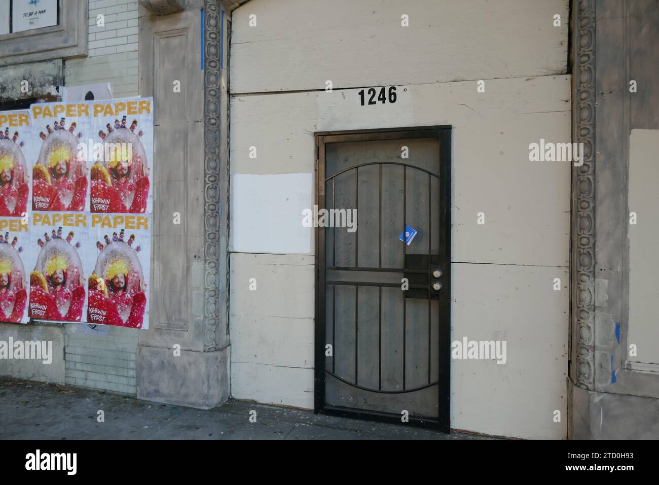 Los Angeles, California, USA 13th December 2023 A general view of The Morrison Hotel where Jim Morrison and the Doors did a photoshoot for their album cover at The Morrison Hotel, now boarded up closed at 1246 South Hope Street on December 13, 2023 in Hollywood, California, USA. Photo by Barry King/Alamy Stock Photo Stock Photo