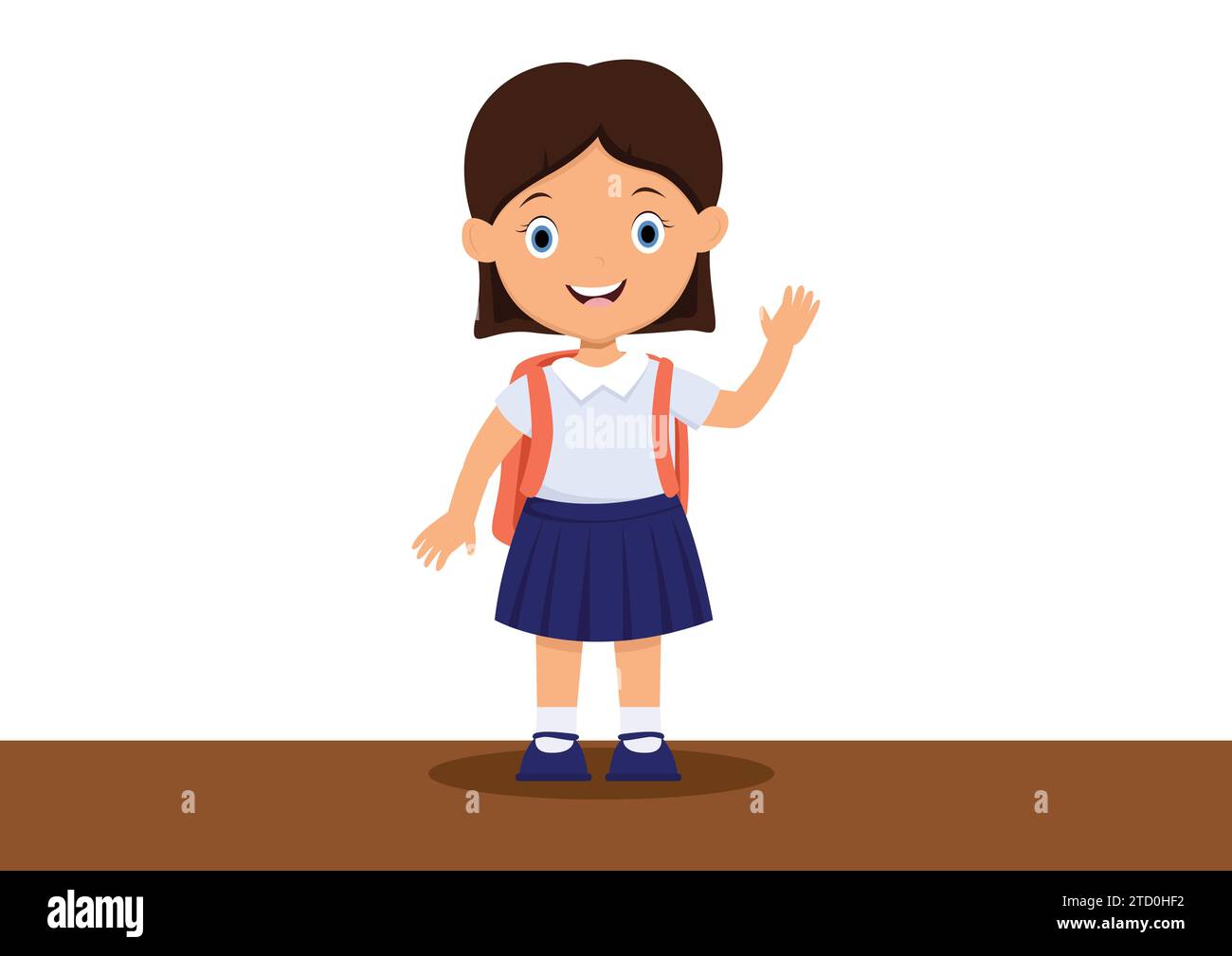 Vector illustration of little school girl in uniform waving her hand Stock Vector