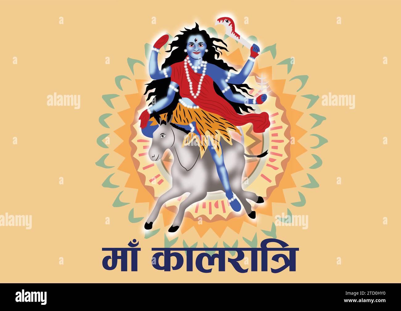 Vector illustration of Goddess Kalratri mata Devi for the Navadurga of Navratri festival Stock Vector