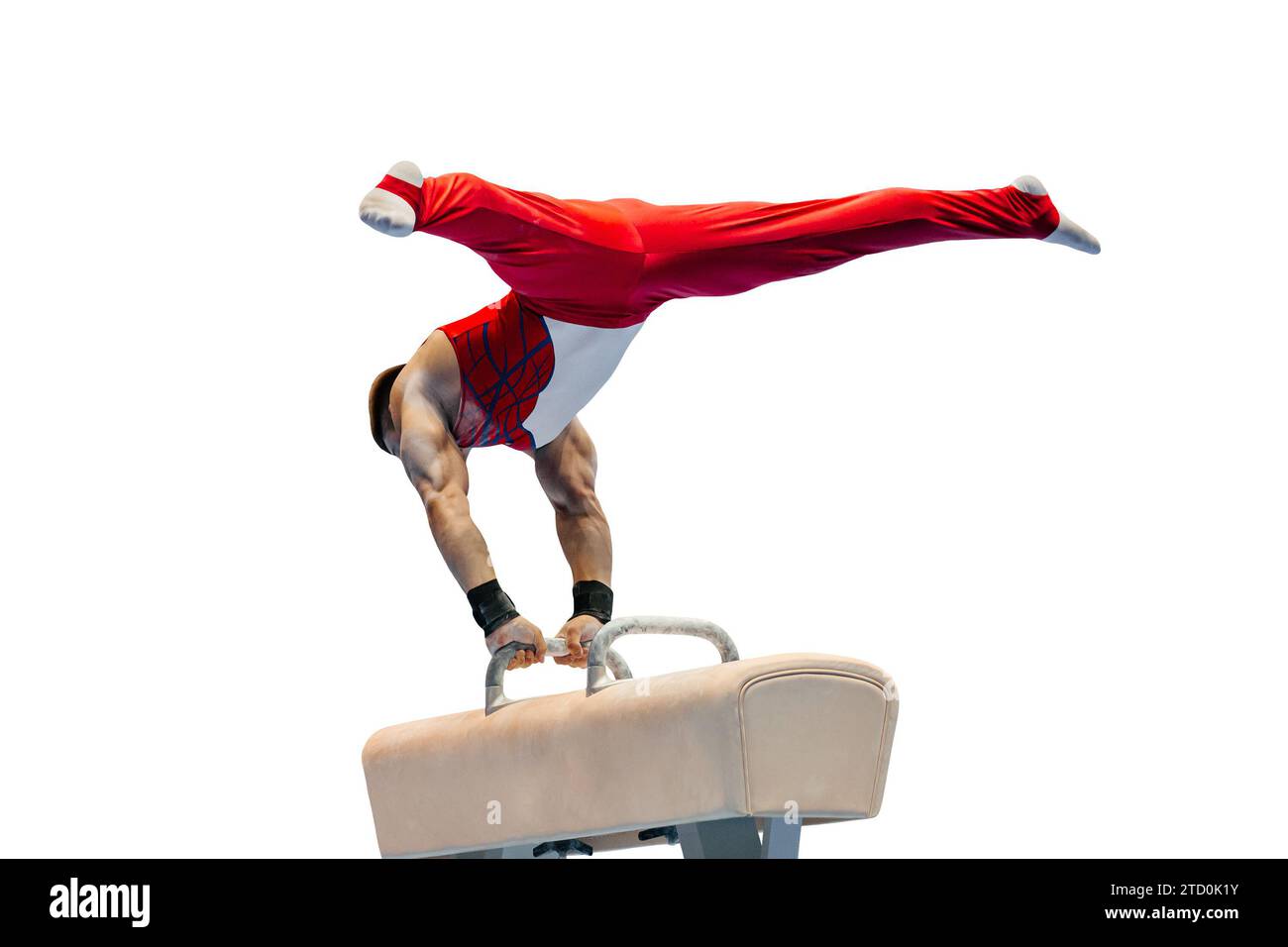 male gymnast performing on pommel horse competition artistic gymnastics