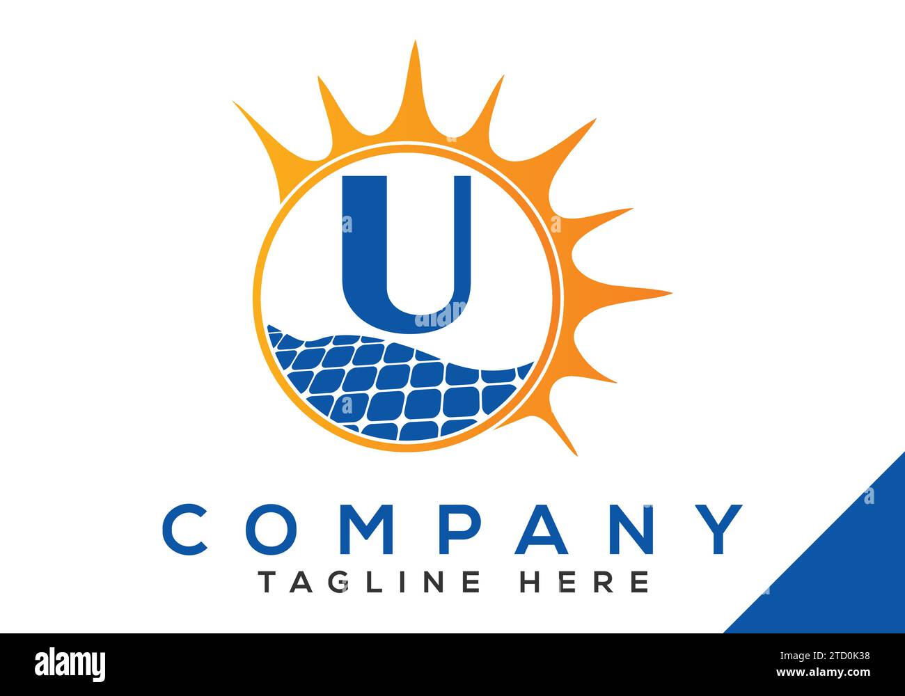 Letter U With Solar Panel And Sun Sign Logo Design Vector Template 