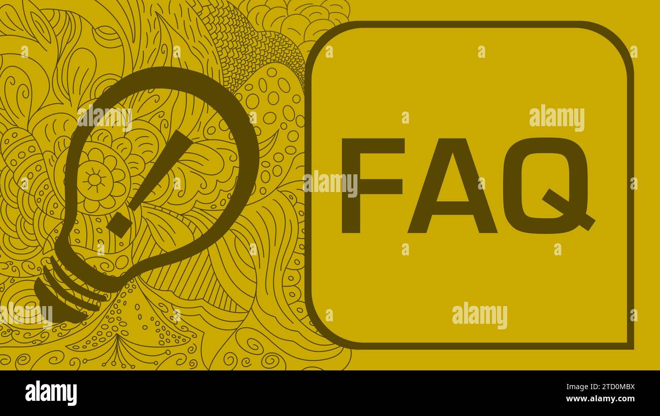 FAQ - Frequently Asked Questions Bulb Doodle Yellow Green Text Stock Photo