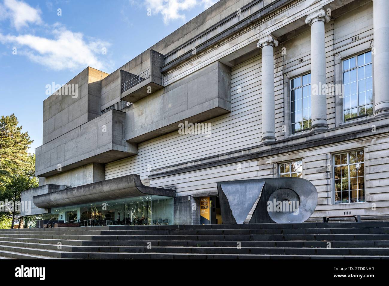 Brutalist façade of Ulster Museum, public display of fine art, applied art, zoology, archaeology and history, in the Botanic Gardens of Belfast Stock Photo