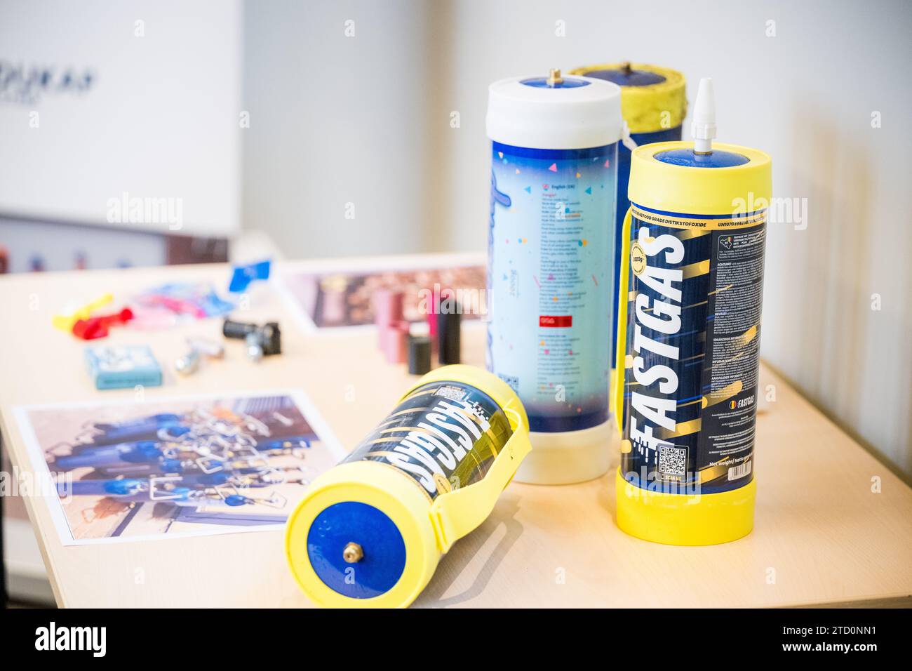 Illustration picture shows nitrous oxide gas cylinders ahead of a Press moment explaining a