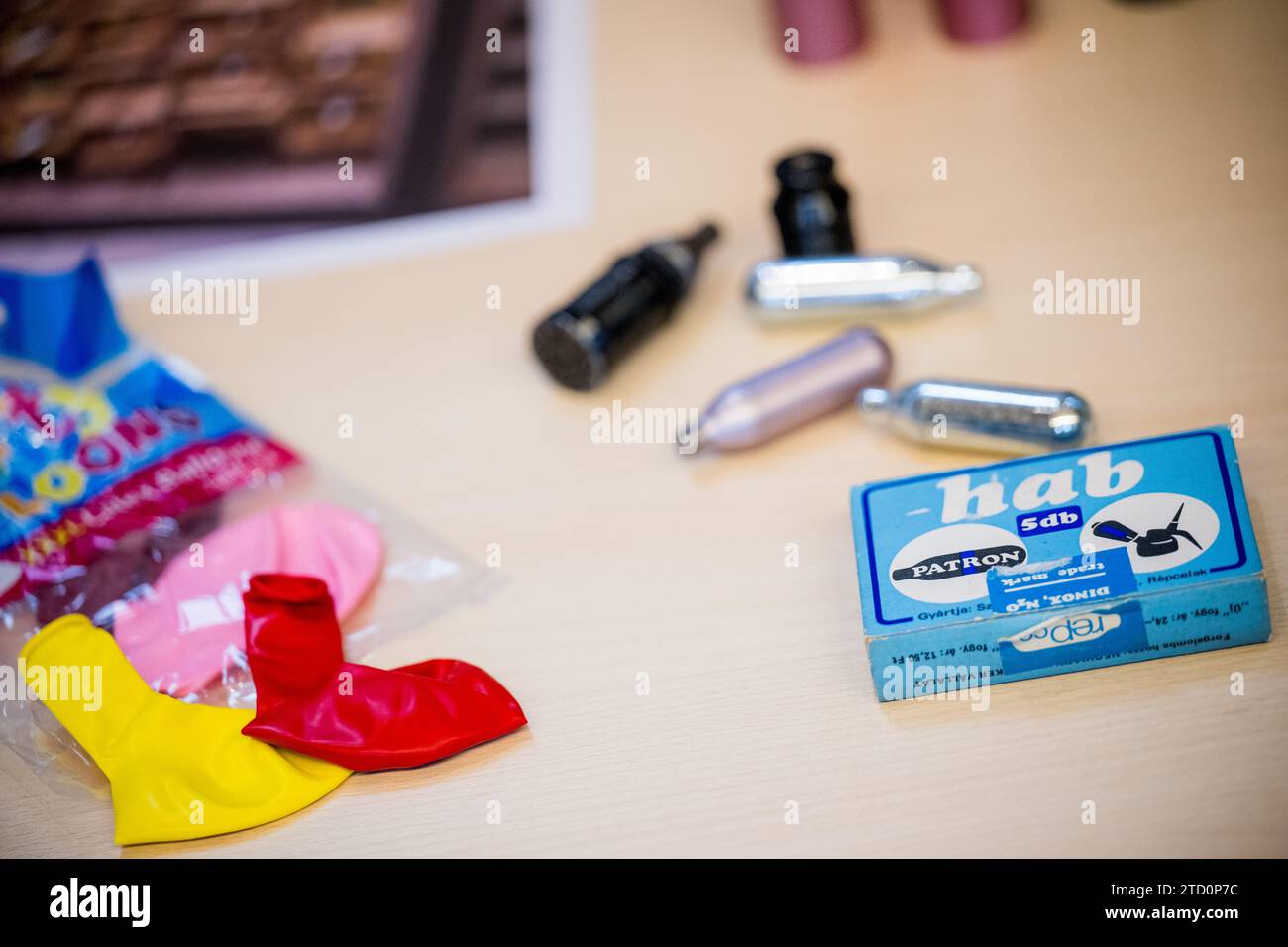 Illustration picture shows nitrous oxide gas cylinders ahead of a Press moment explaining a