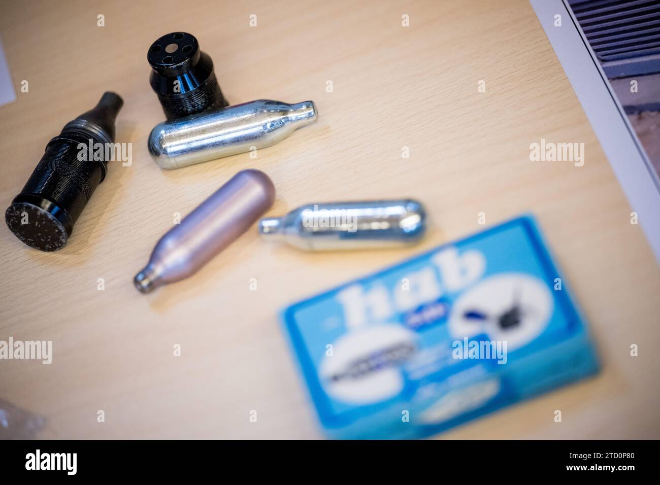 Illustration picture shows nitrous oxide gas cylinders ahead of a Press moment explaining a