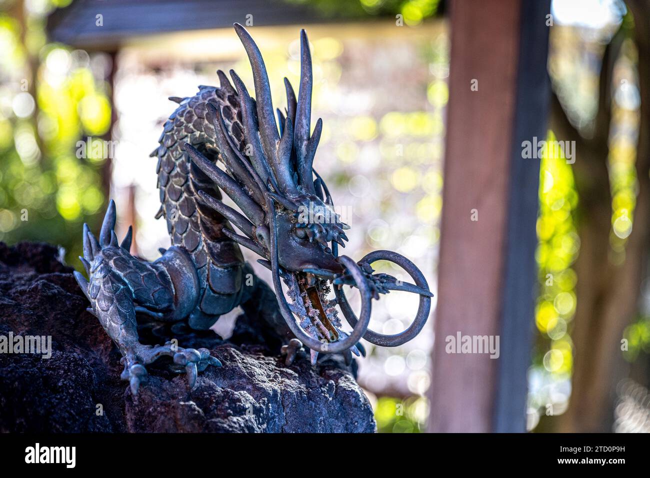 dragon-shaped sculpture in a Japanese temple in Ueno Stock Photo