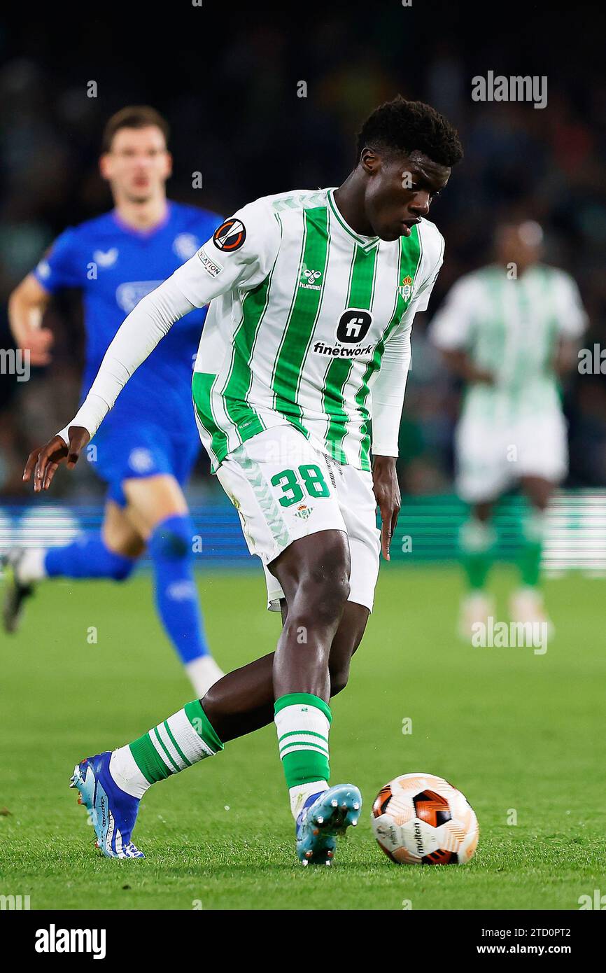 Seville, Spain. 14th December 2023. Assane Diao (38) of Real Betis seen during the UEFA Europa League match between Real Betis and Rangers at the Estadio Benito Villamarin in Seville. (Photo credit: Gonzales Photo - Andres Gongora). Credit: Gonzales Photo/Alamy Live News Stock Photo