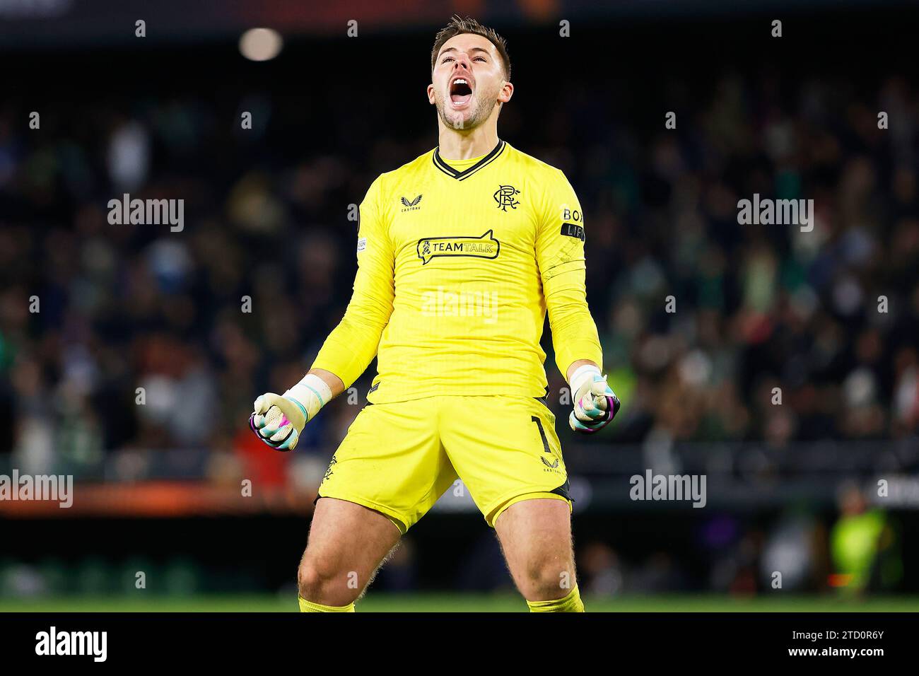 Seville, Spain. 14th December 2023. Goalkeeper Jack Butland (1) of Rangers seen during the UEFA Europa League match between Real Betis and Rangers at the Estadio Benito Villamarin in Seville. (Photo credit: Gonzales Photo - Andres Gongora). Credit: Gonzales Photo/Alamy Live News Stock Photo