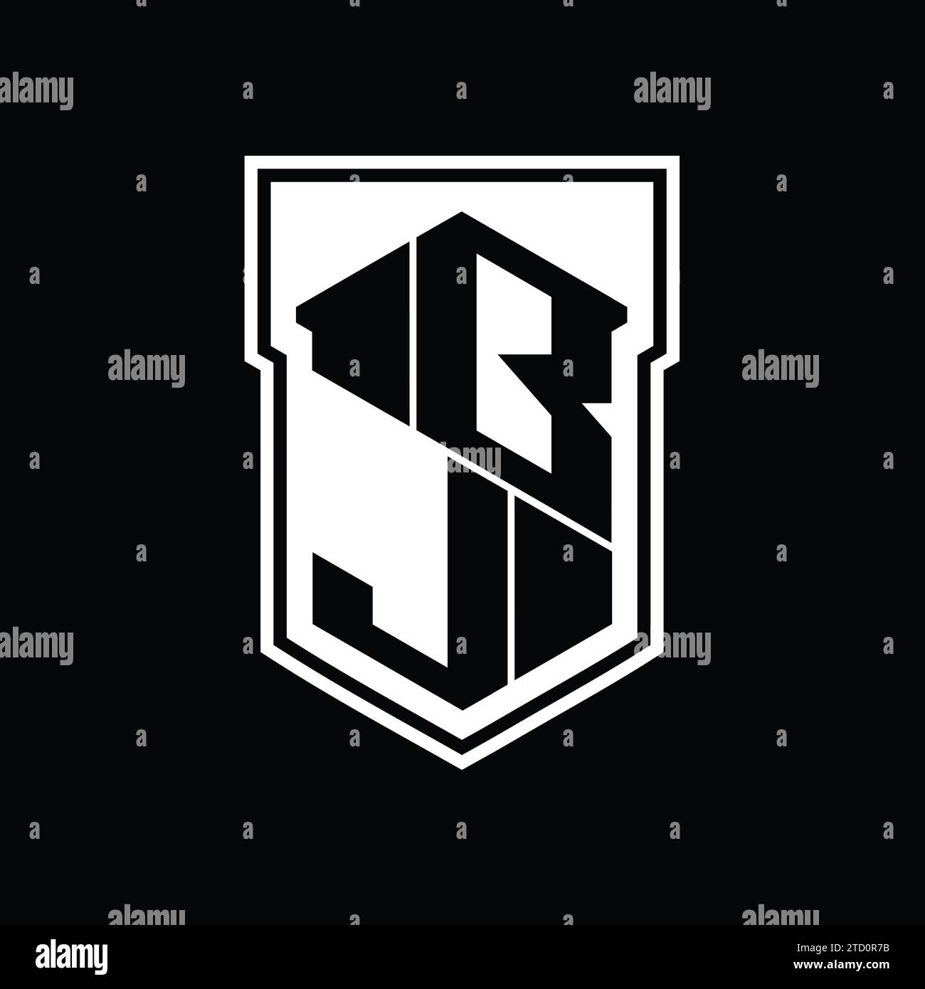 BJ Letter Logo monogram hexagon geometric up and down inside shield ...