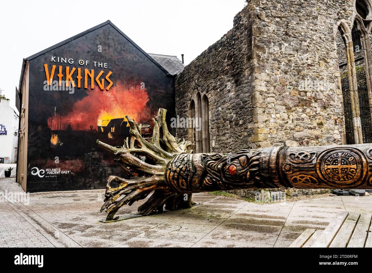 Murals of the 'King of the Vikings' VR experience, housed in the medieval Black Abbey, Viking Triangle of Waterford city center, Ireland Stock Photo