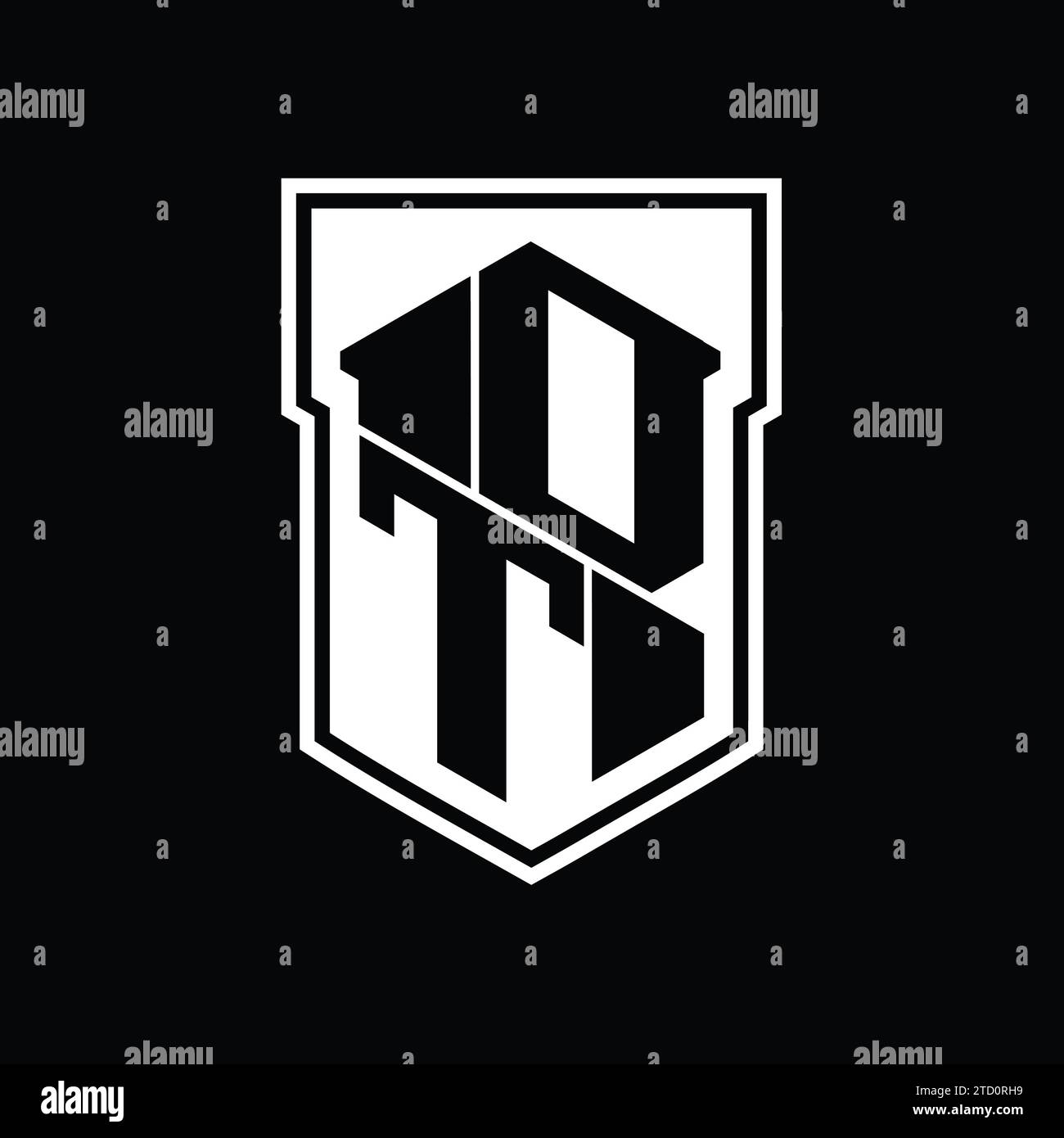 DT Letter Logo monogram hexagon geometric up and down inside shield ...