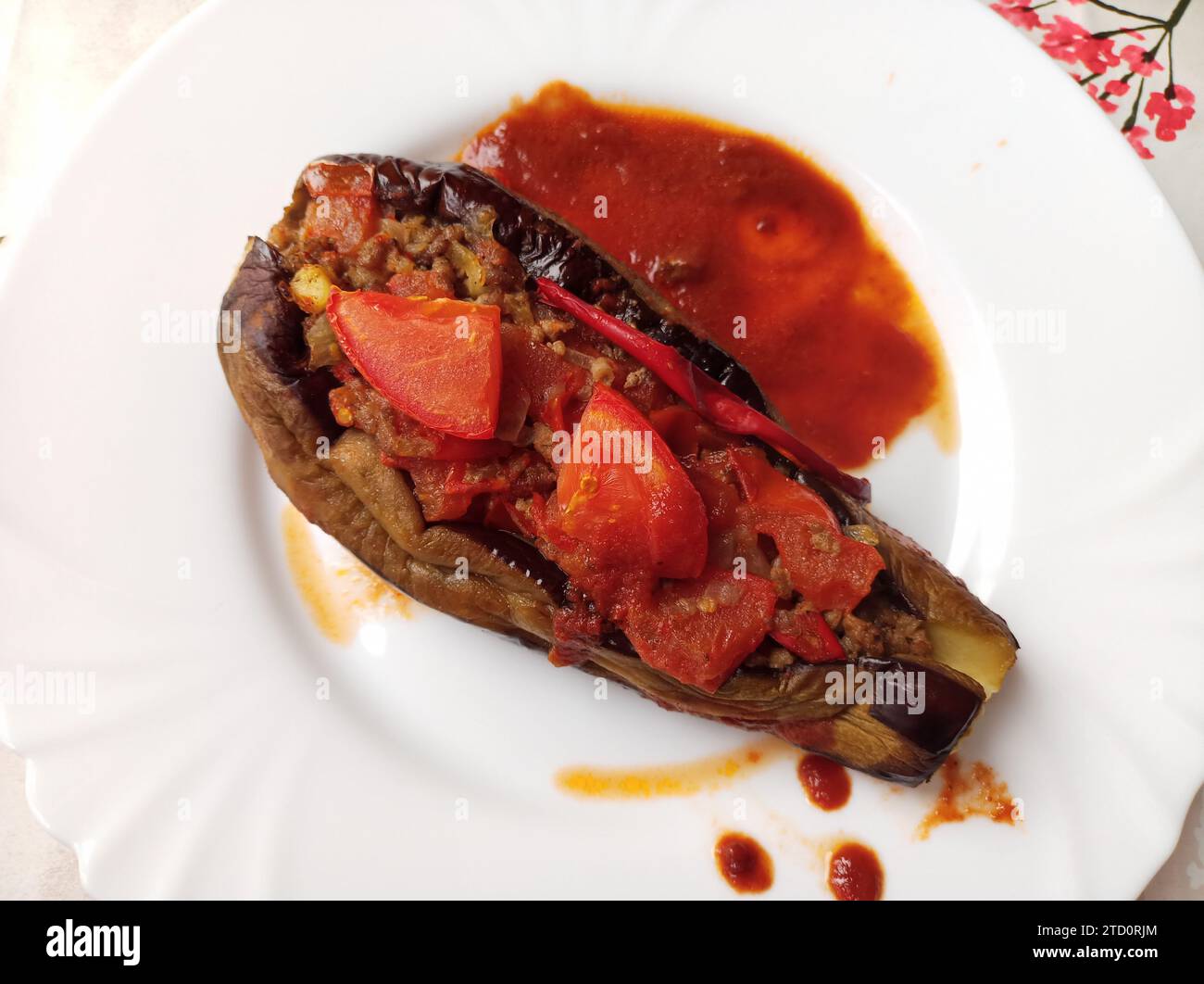 A traditional Turkish Food known as karniyarik, makes with meat and aubergine Stock Photo