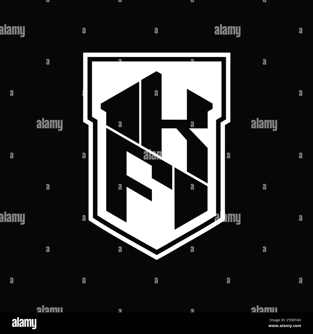 KF Letter Logo monogram hexagon geometric up and down inside shield ...